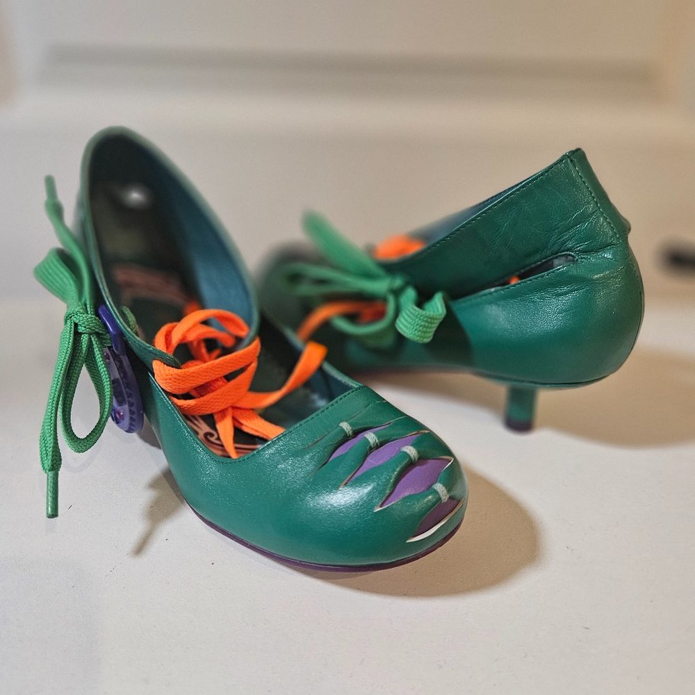 Irregular Choice Green Kitten Heel Ankle Strap Lace Up Pump